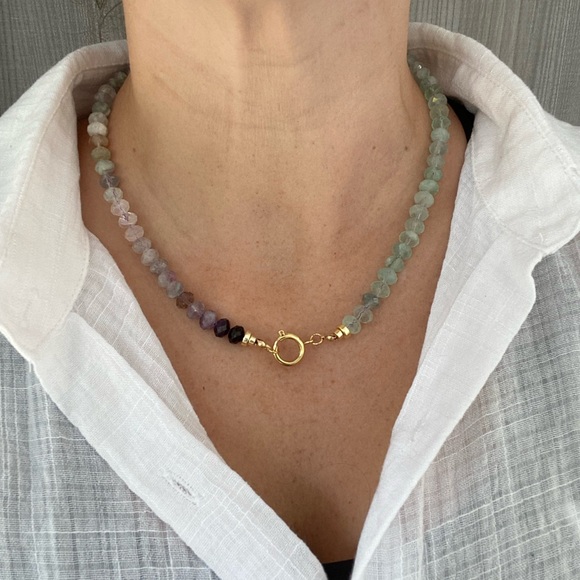 Faceted Rainbow Fluorite Necklace - Picture 3 of 11